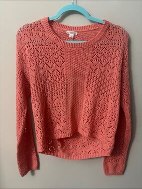 Xhilaration Coral Openwork Crewneck Sweater
